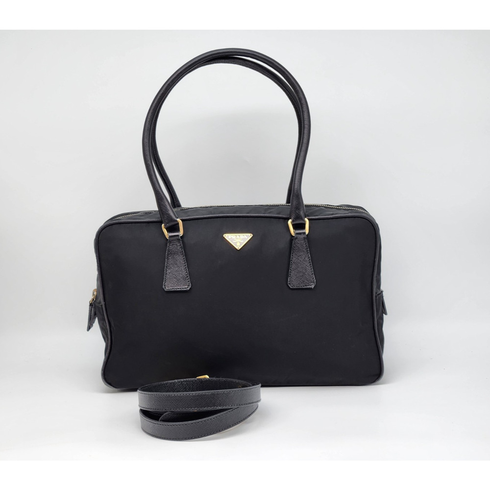 Prada Tessuto Bauletto Black Nylon and Leather Mini Tote Bag - Crossbody